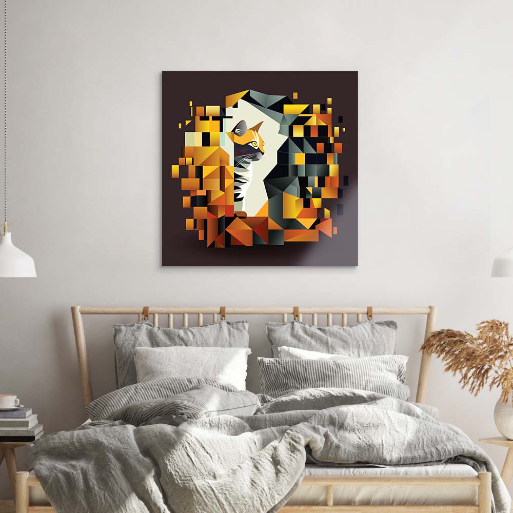 Abstract Geometric Ginger Cat Glass Wall Art