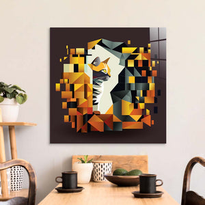 Abstract Geometric Ginger Cat Glass Wall Art
