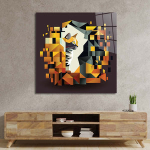 Abstract Geometric Ginger Cat Glass Wall Art