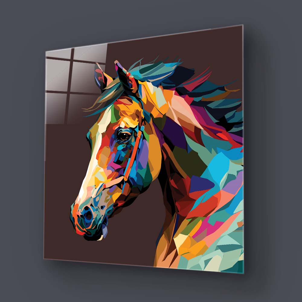 Abstract Geometric Horse Glass Wall Art