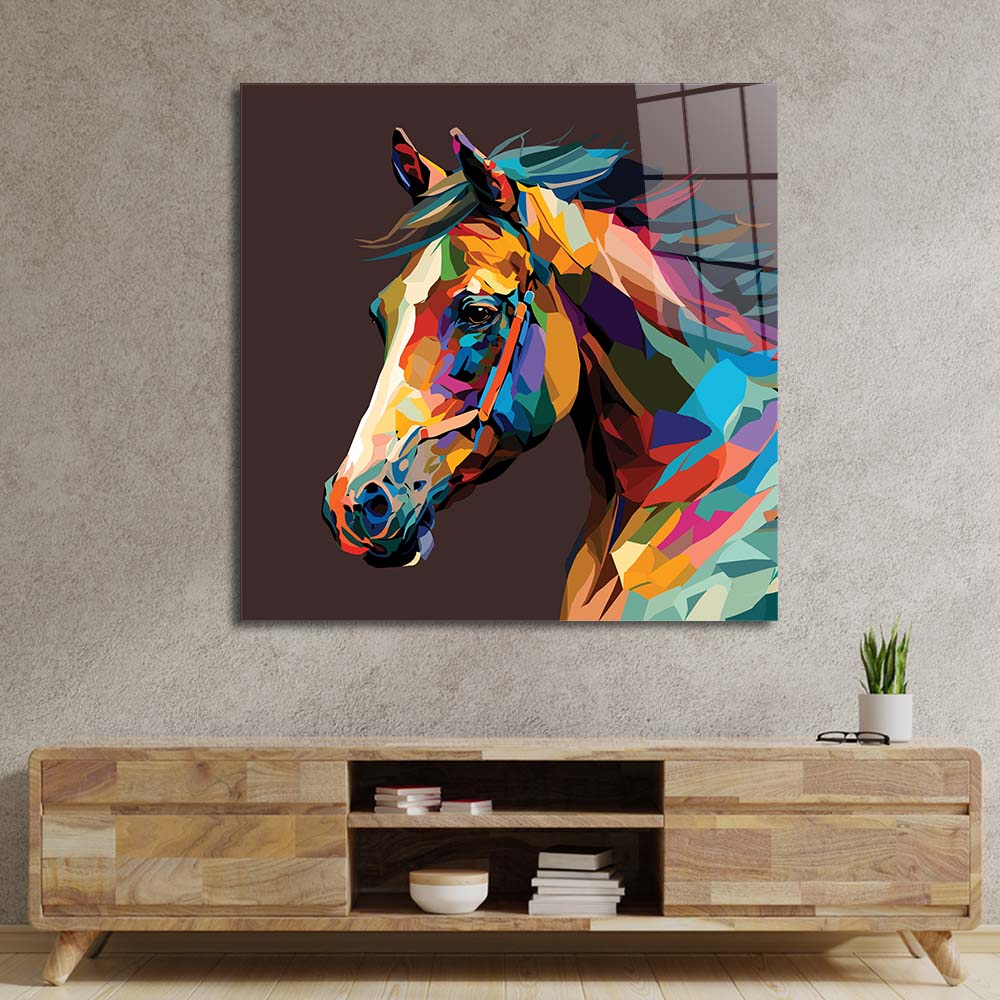 Abstract Geometric Horse Glass Wall Art