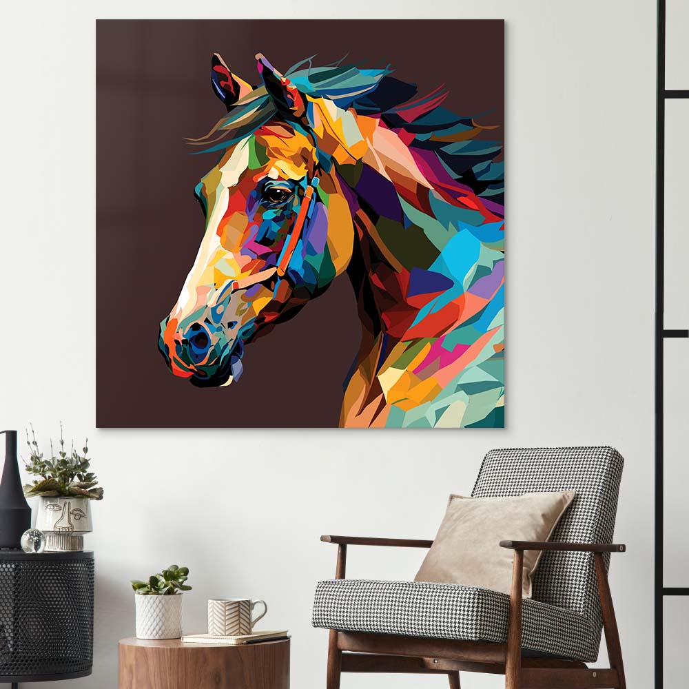Abstract Geometric Horse Glass Wall Art