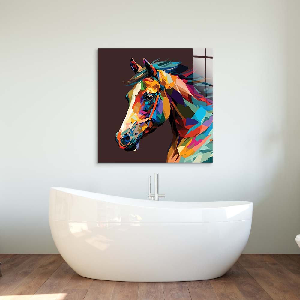 Abstract Geometric Horse Glass Wall Art