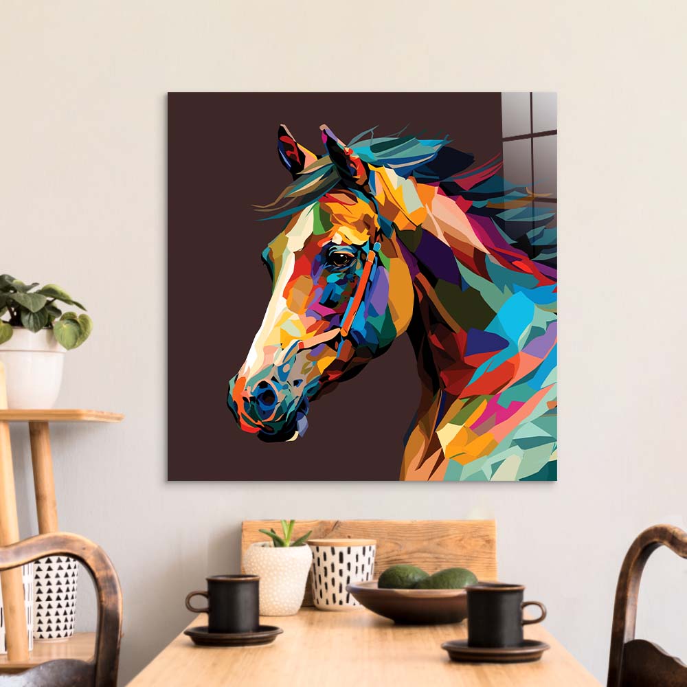 Abstract Geometric Horse Glass Wall Art