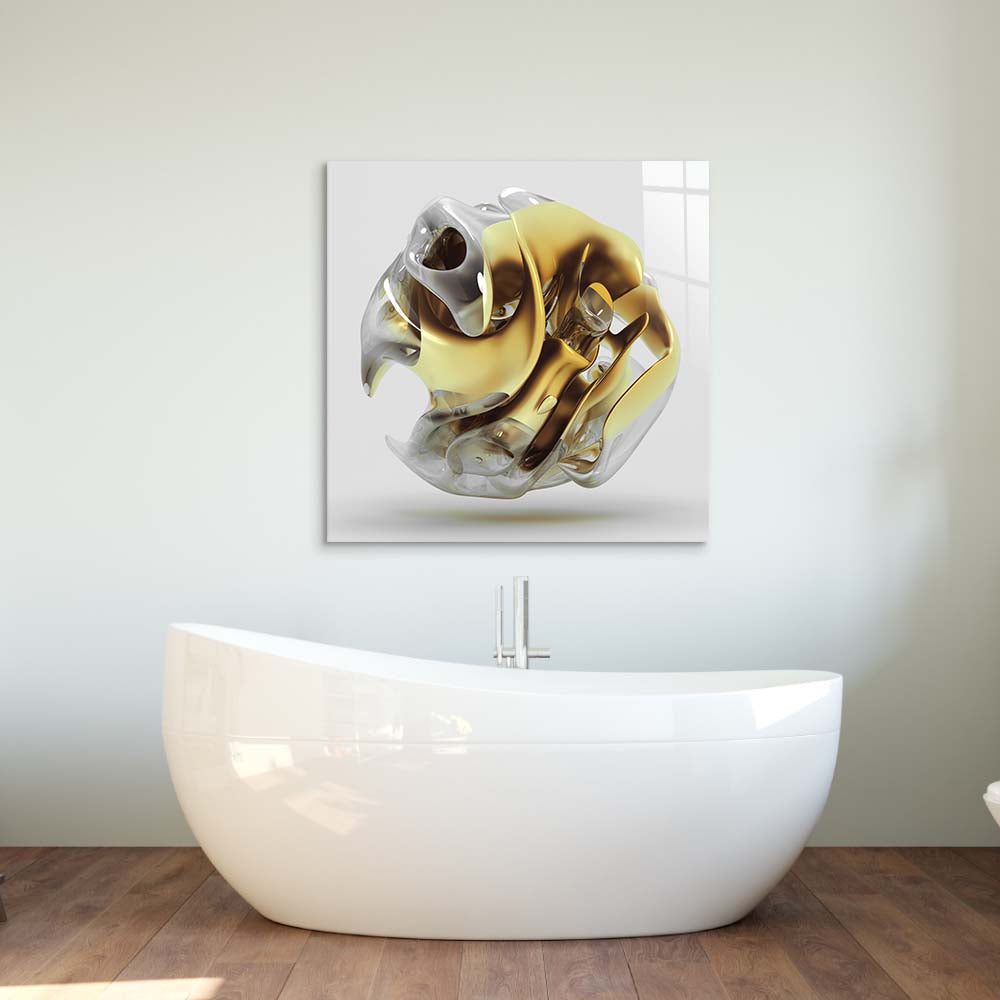 Abstract Gold Alien Flower Glass Wall Art