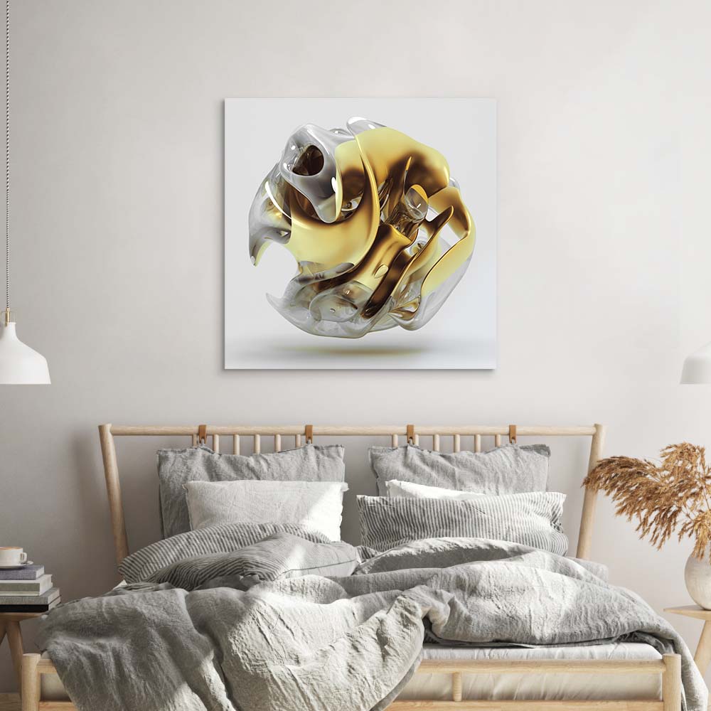 Abstract Gold Alien Flower Glass Wall Art