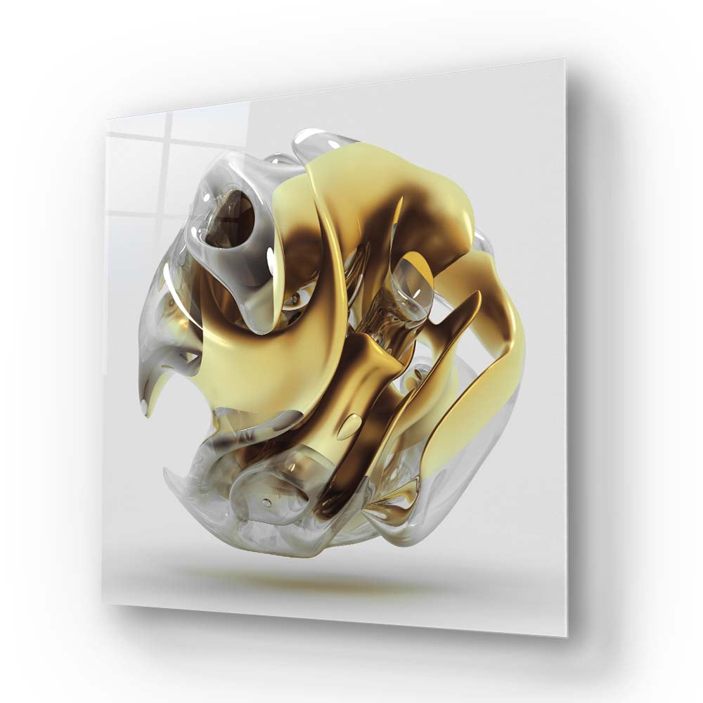 Abstract Gold Alien Flower Glass Wall Art