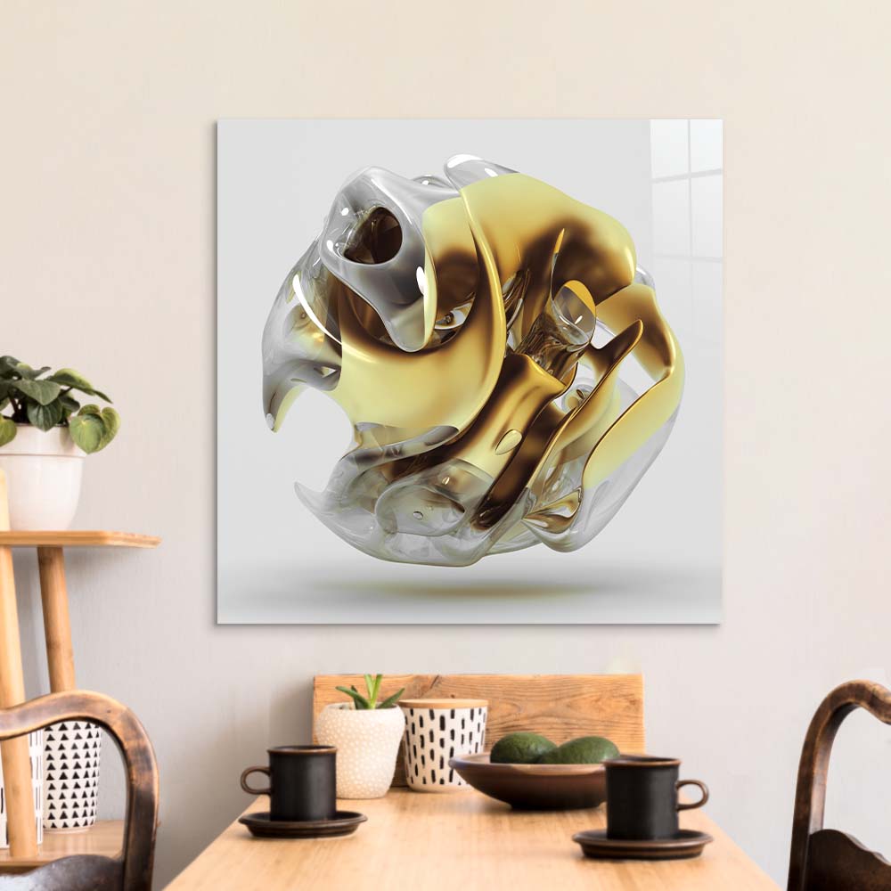 Abstract Gold Alien Flower Glass Wall Art