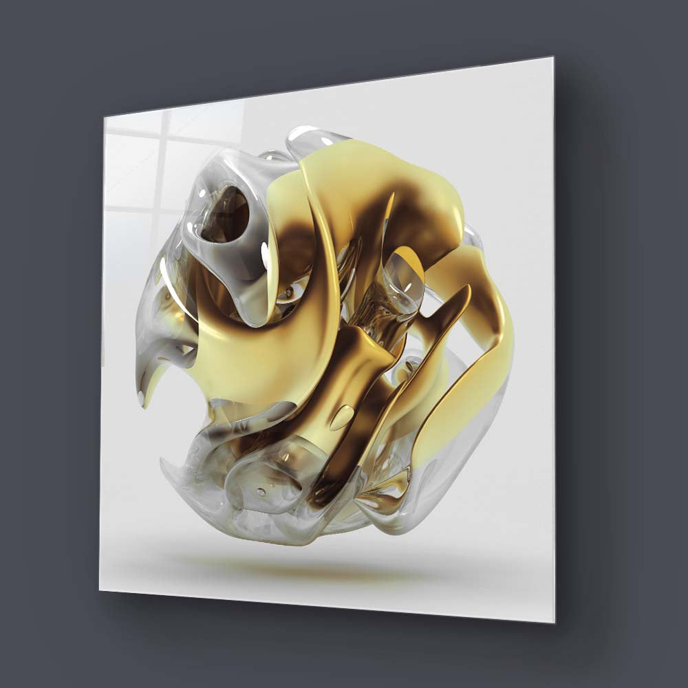 Abstract Gold Alien Flower Glass Wall Art