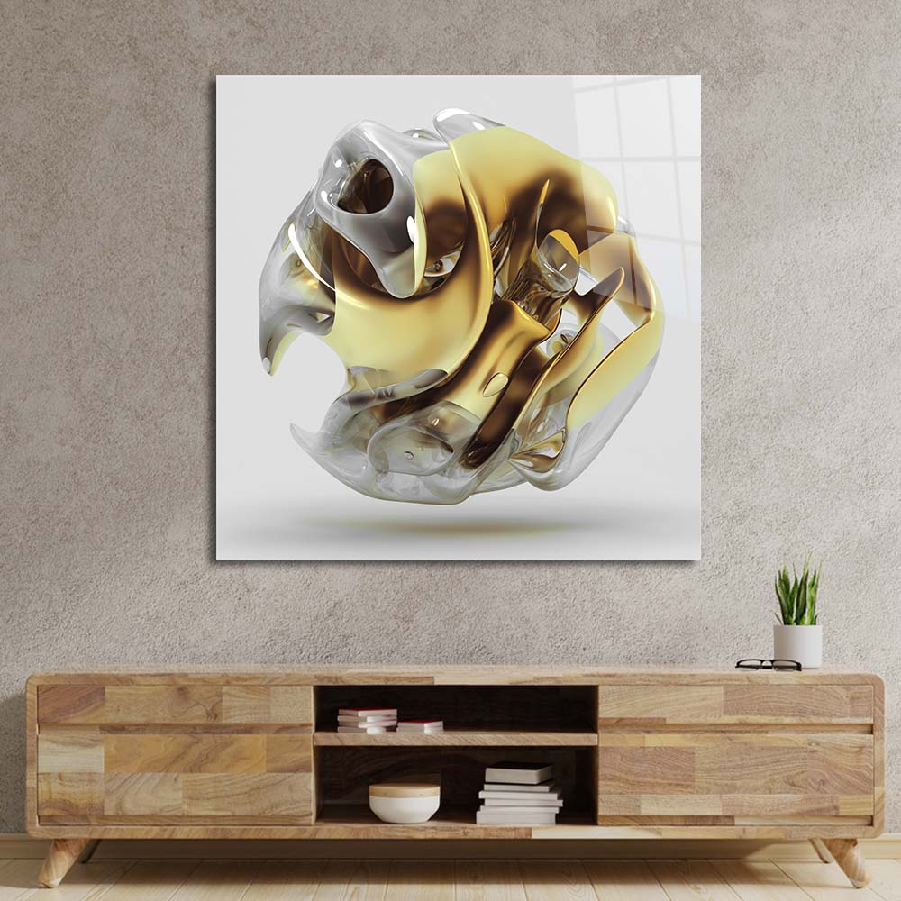 Abstract Gold Alien Flower Glass Wall Art