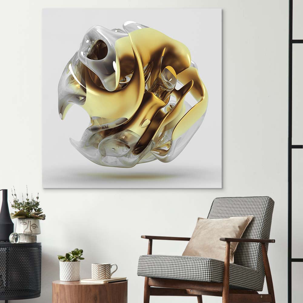 Abstract Gold Alien Flower Glass Wall Art