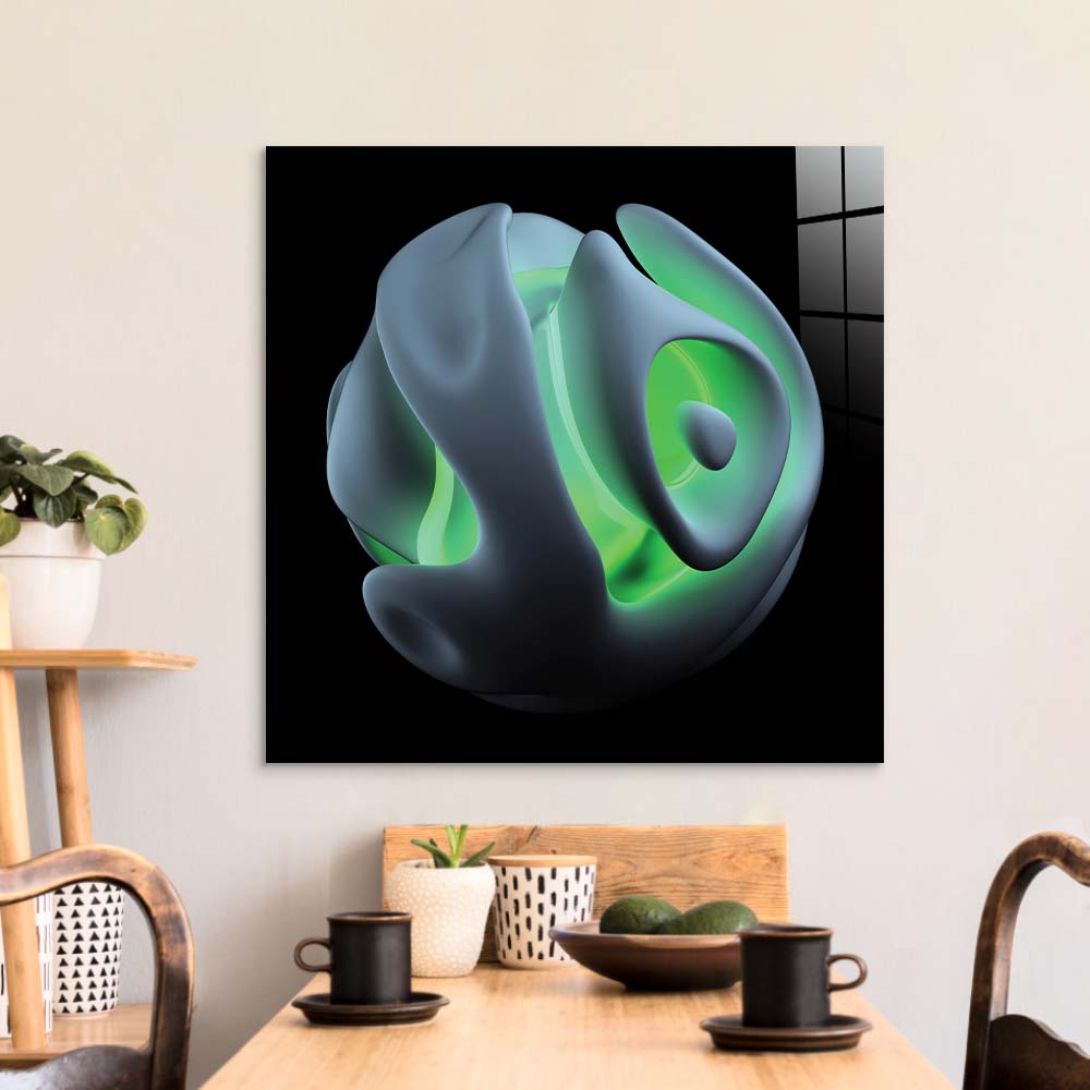 Abstract Green Alien Flower Glass Wall Art