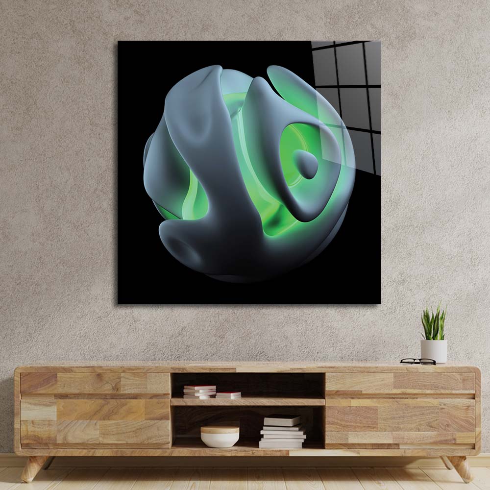 Abstract Green Alien Flower Glass Wall Art