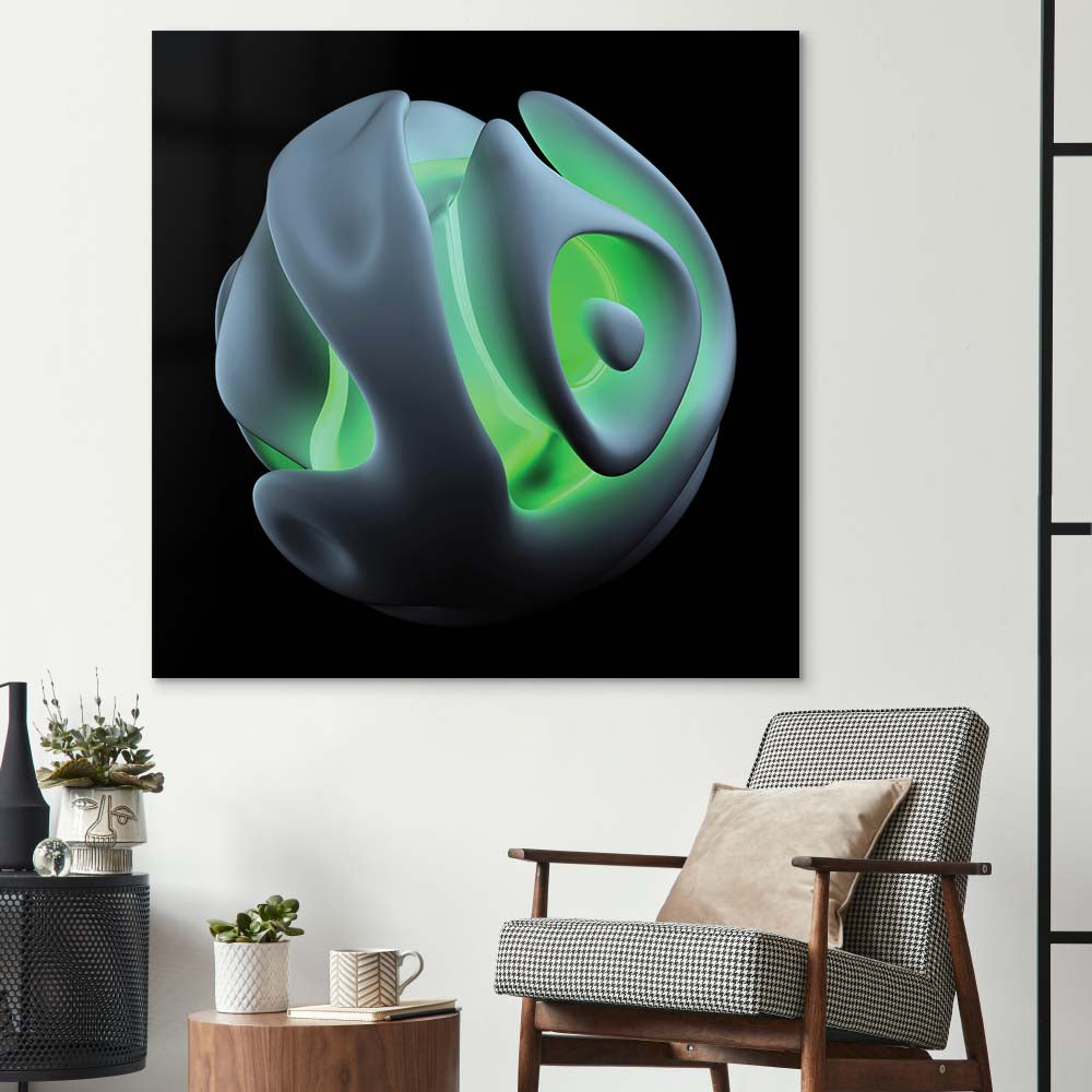 Abstract Green Alien Flower Glass Wall Art