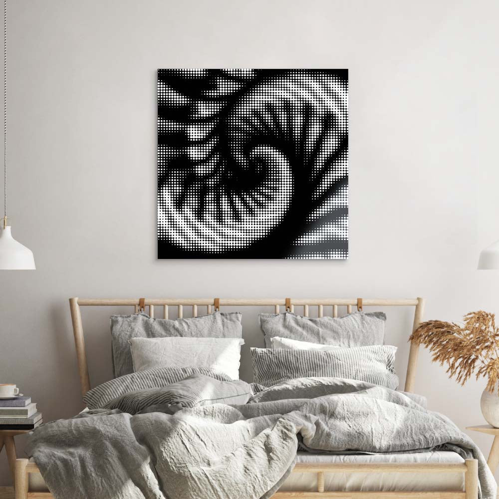 Abstract Halftone Shell Spiral Glass Wall Art