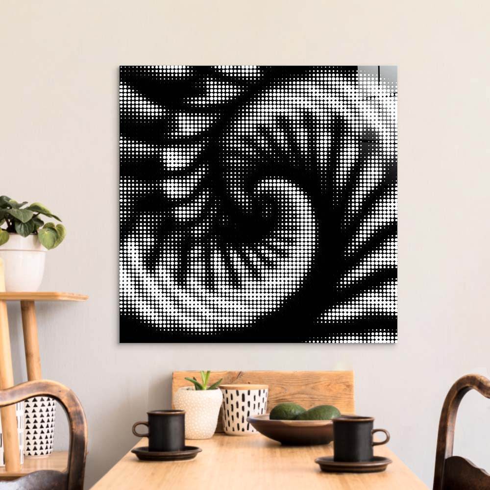 Abstract Halftone Shell Spiral Glass Wall Art