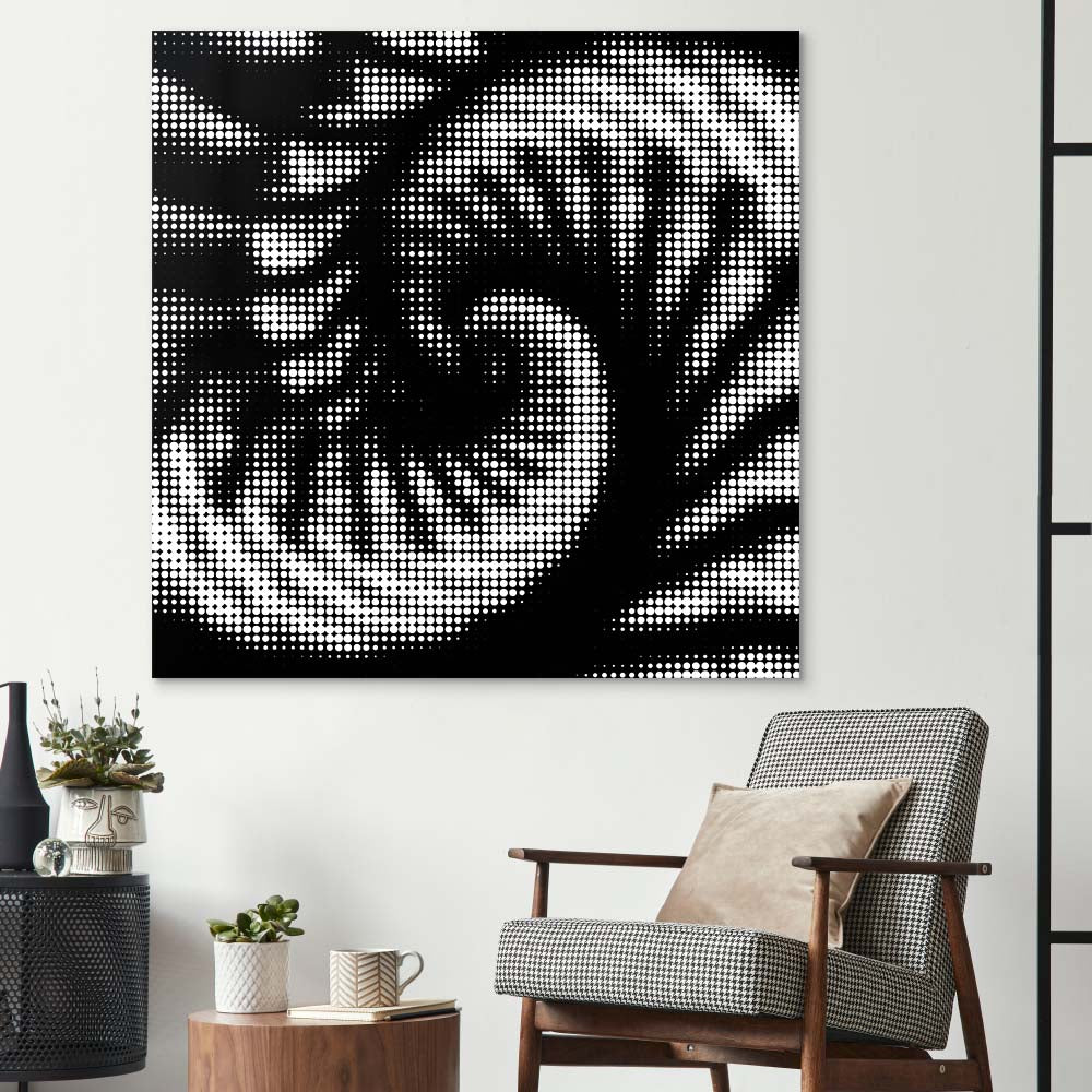 Abstract Halftone Shell Spiral Glass Wall Art