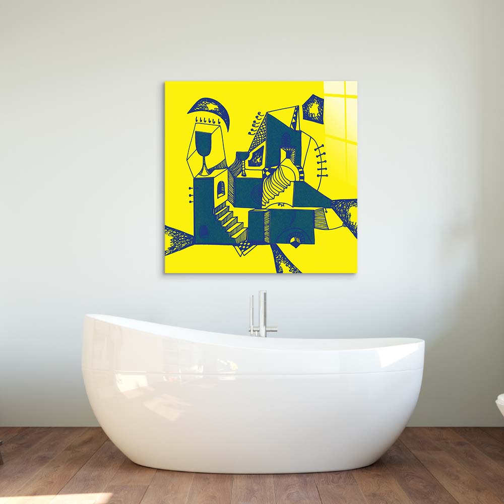 Abstract Ink Town Glass Wall Art