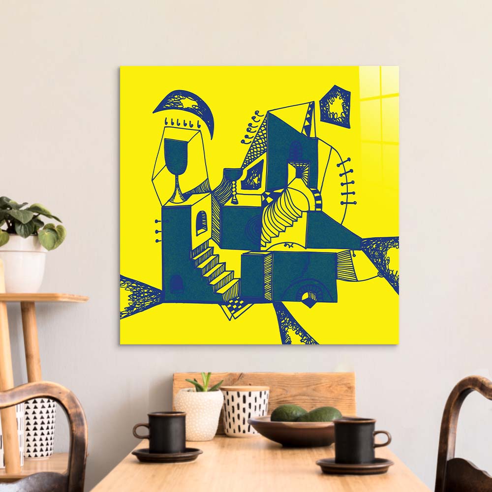 Abstract Ink Town Glass Wall Art