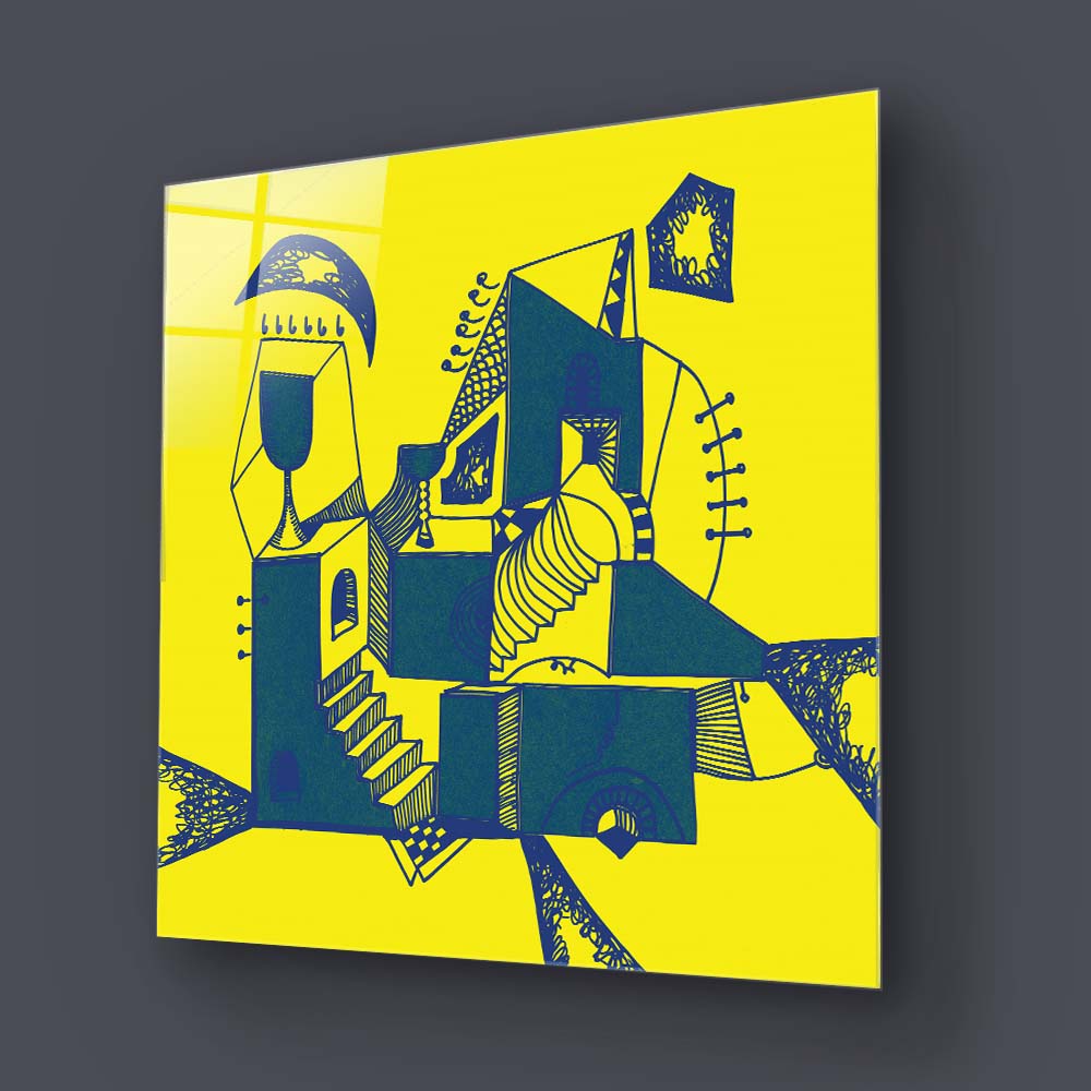 Abstract Ink Town Glass Wall Art