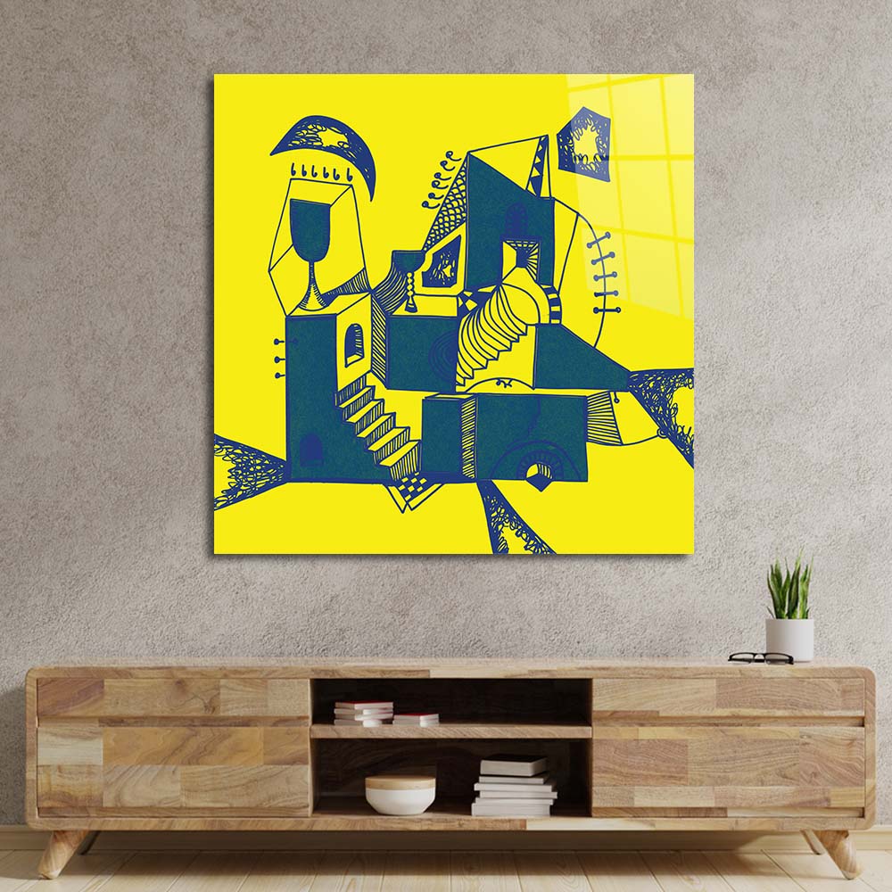 Abstract Ink Town Glass Wall Art