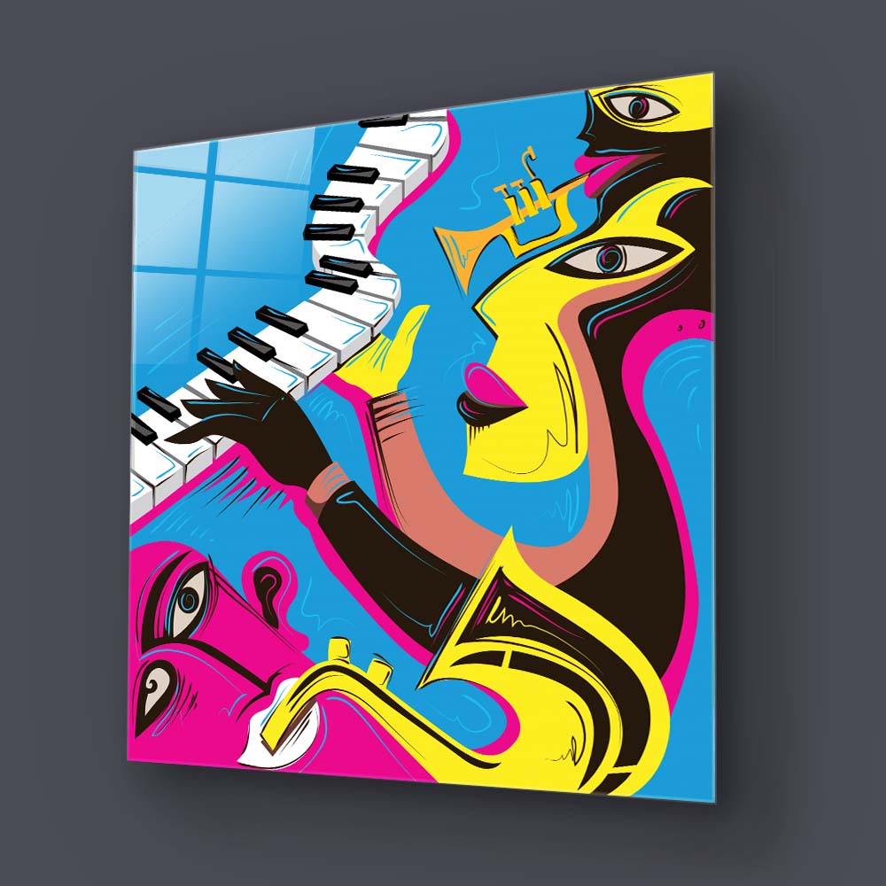 Abstract Jazz Band Glass Wall Art