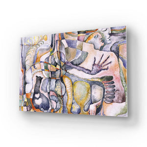 Abstract Man, Woman and their Cat Glass Wall Art