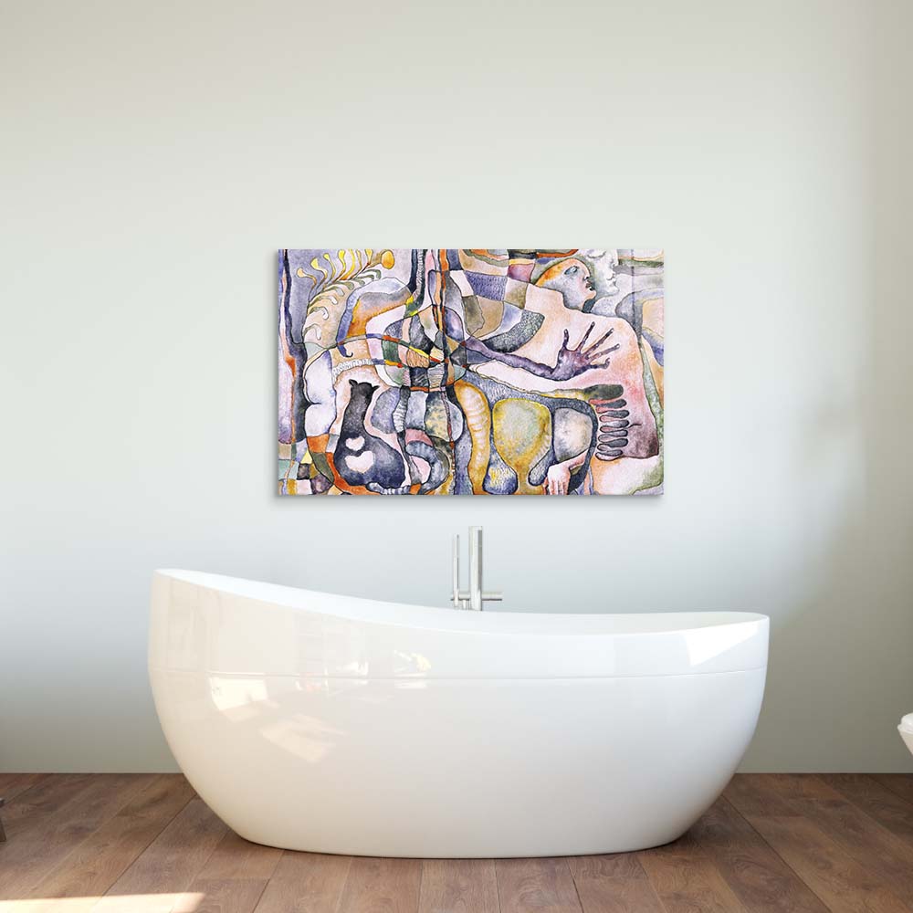 Abstract Man, Woman and their Cat Glass Wall Art