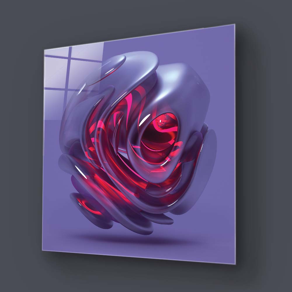 Abstract Red Alien Flower Glass Wall Art