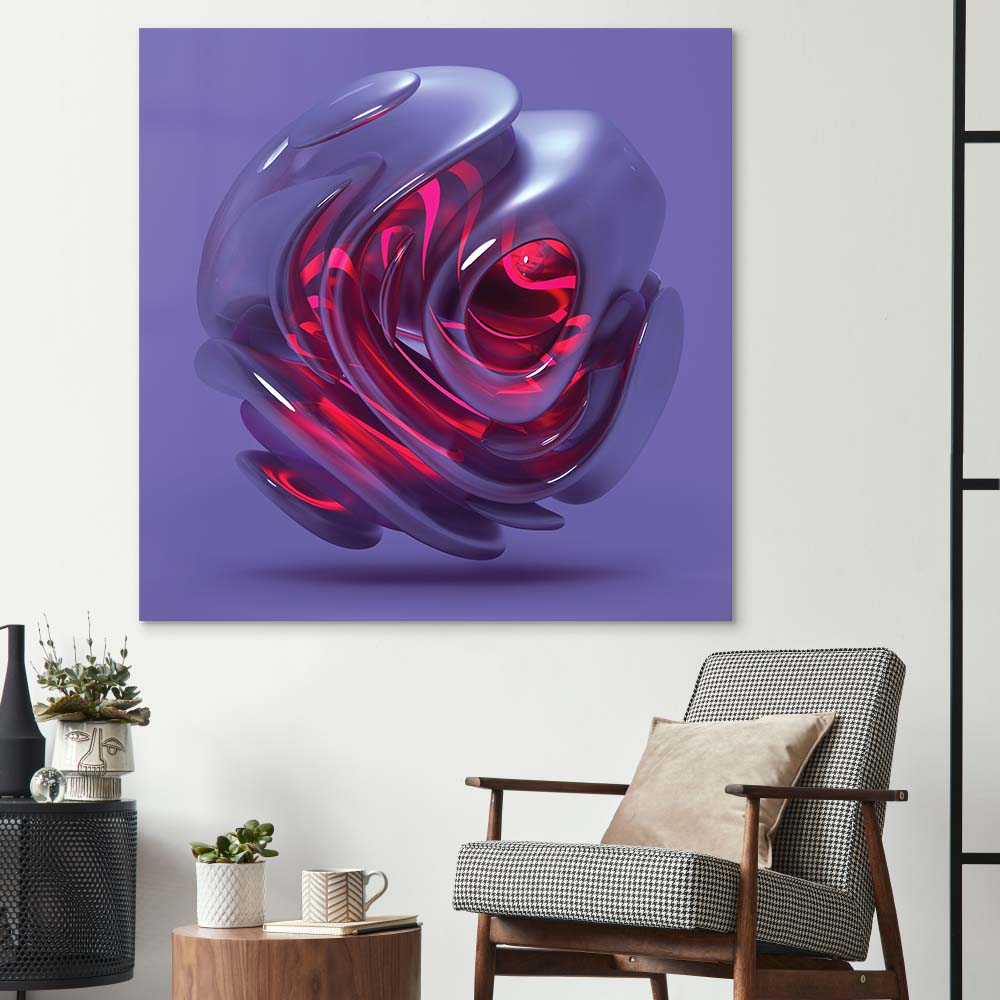 Abstract Red Alien Flower Glass Wall Art