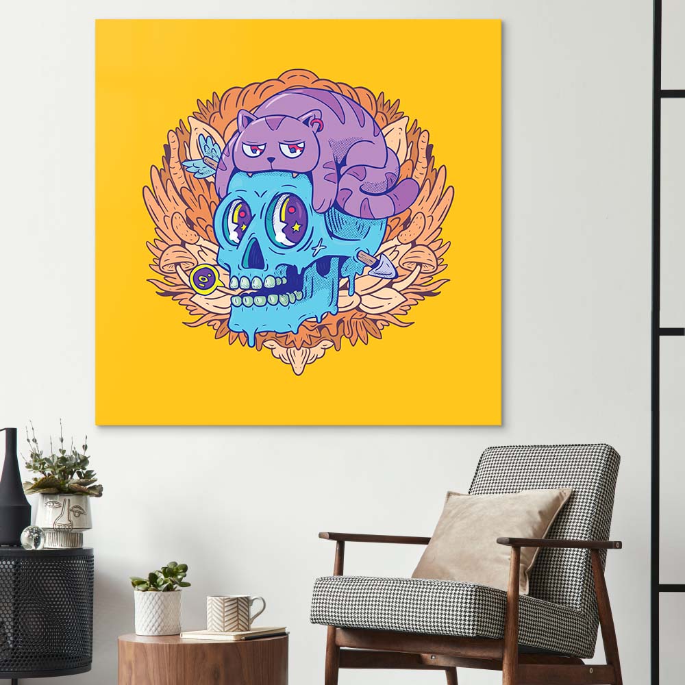 Abstract Skull Cat Glass Wall Art