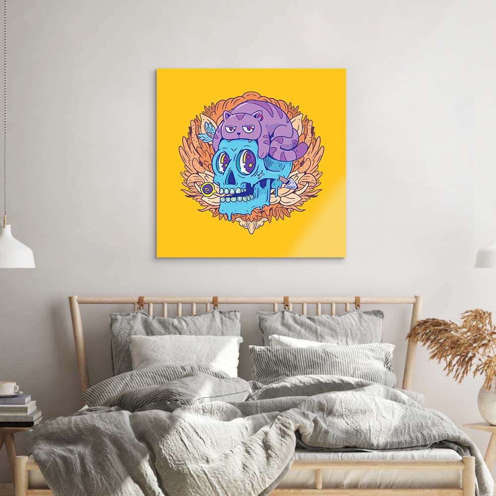 Abstract Skull Cat Glass Wall Art