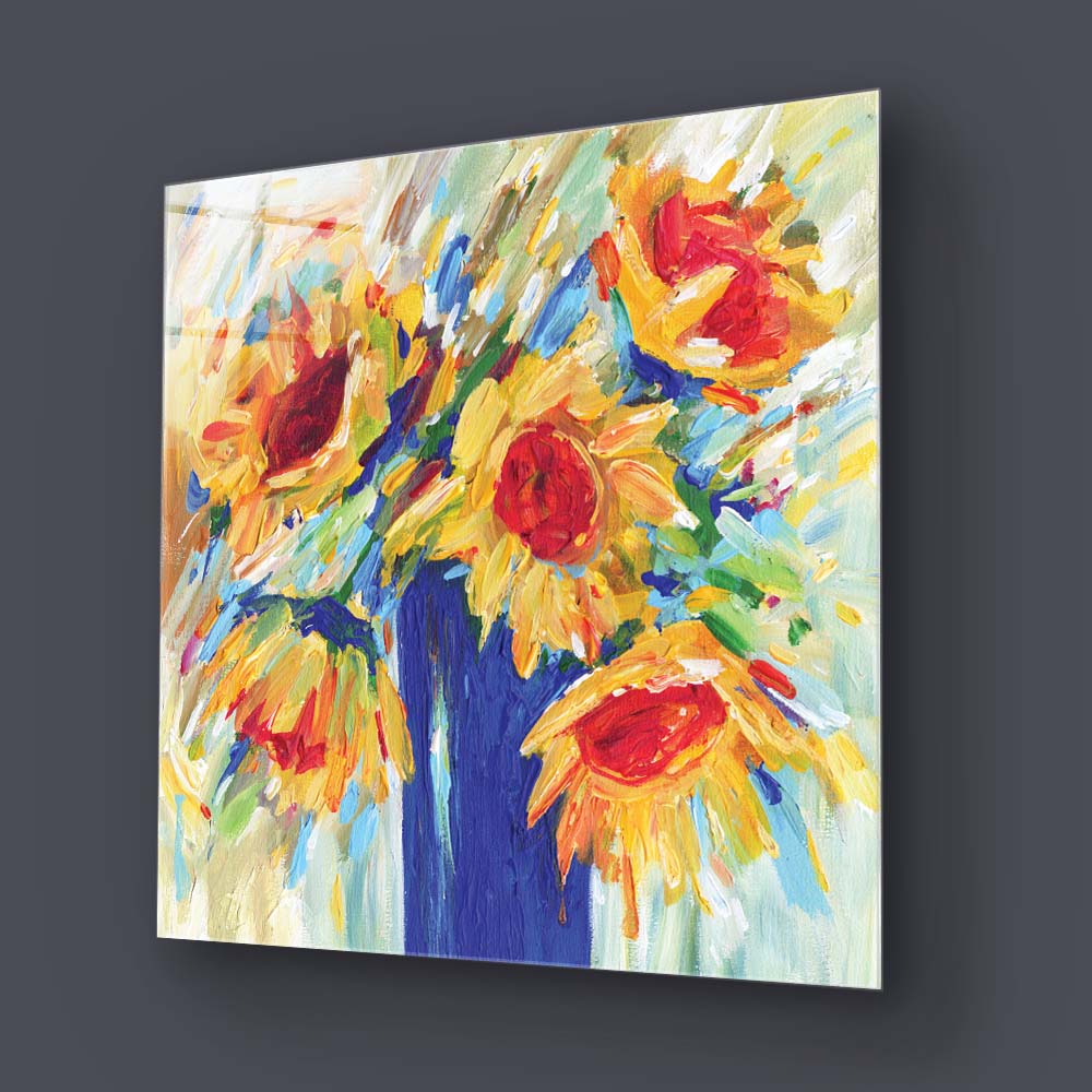 Abstract Sunflowers Glass Wall Art