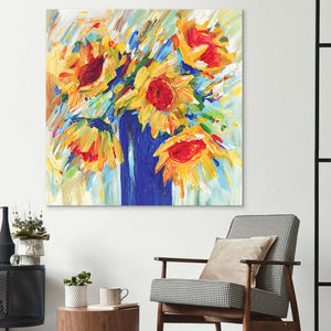 Abstract Sunflowers Glass Wall Art