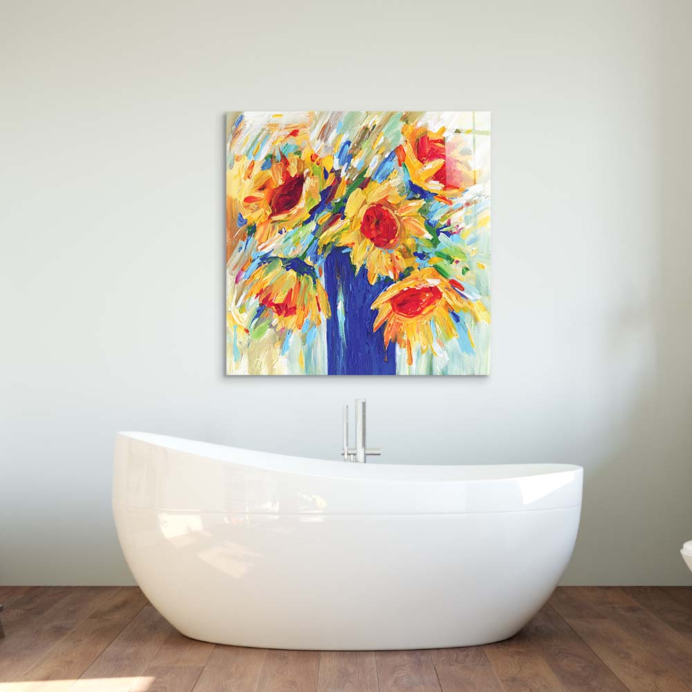 Abstract Sunflowers Glass Wall Art