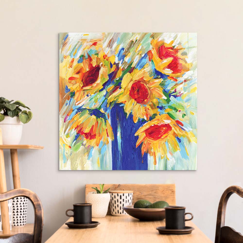 Abstract Sunflowers Glass Wall Art