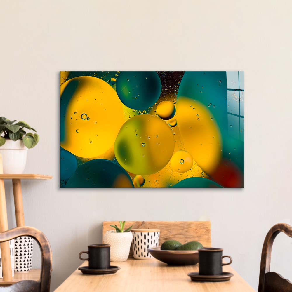 Abstract Water and Oil Bubbles Glass Wall Art