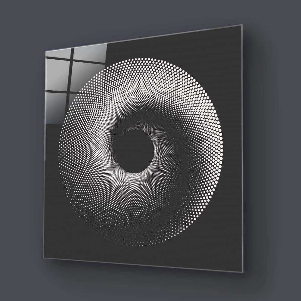 Black Abstract Halftone Spiral Glass Wall Art