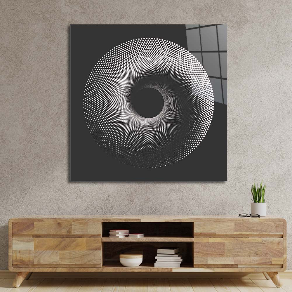 Black Abstract Halftone Spiral Glass Wall Art