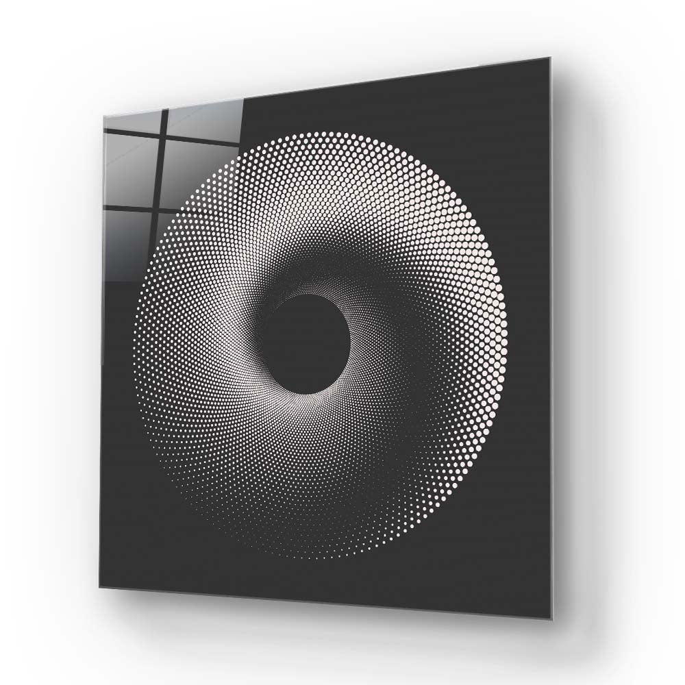 Black Abstract Halftone Spiral Glass Wall Art