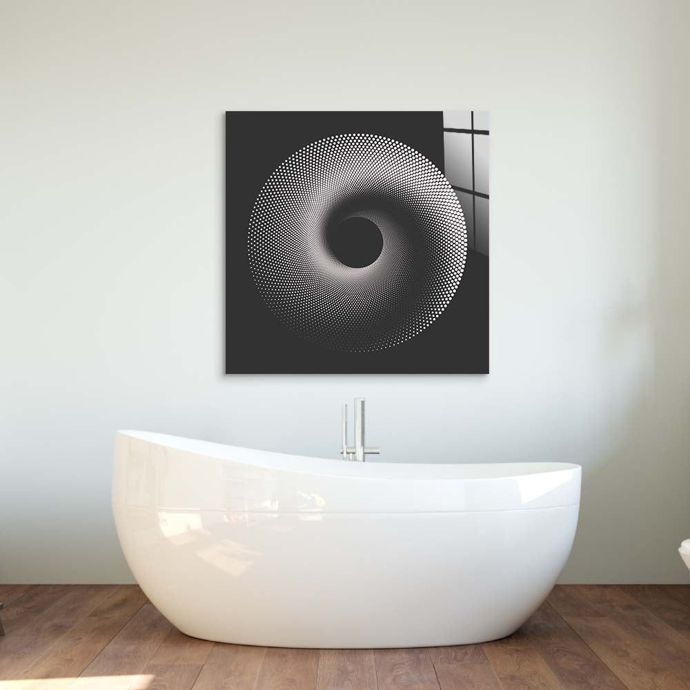 Black Abstract Halftone Spiral Glass Wall Art
