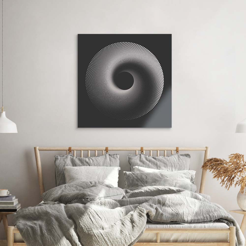 Black Abstract Halftone Spiral Glass Wall Art