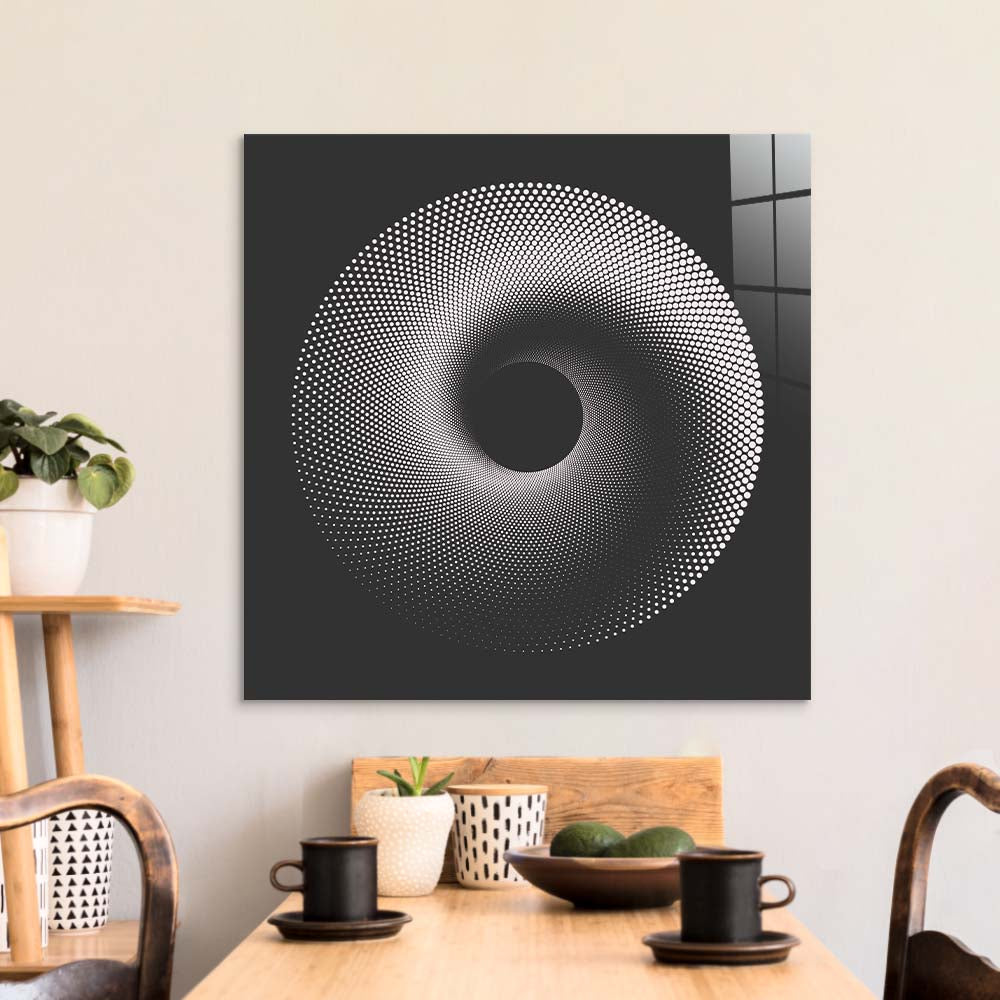 Black Abstract Halftone Spiral Glass Wall Art