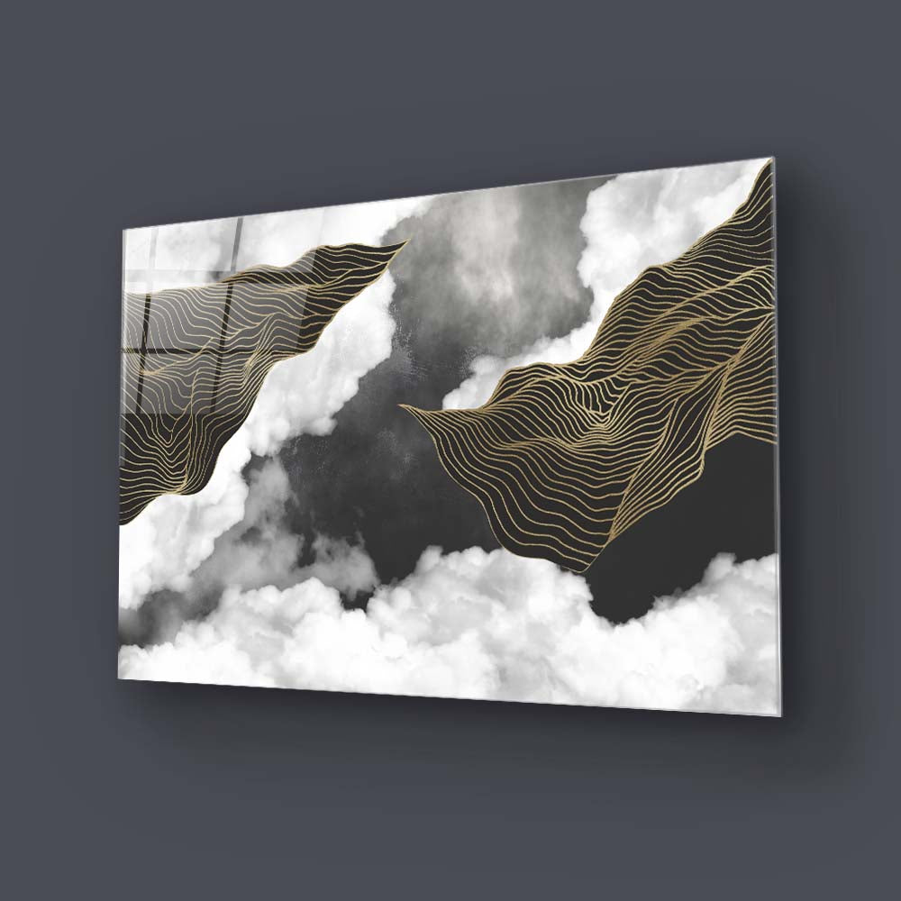 Black and Gold Geometric Clouds Glass Wall Art