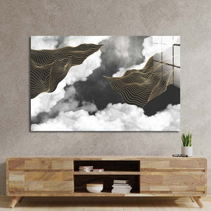 Black and Gold Geometric Clouds Glass Wall Art