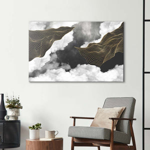 Black and Gold Geometric Clouds Glass Wall Art