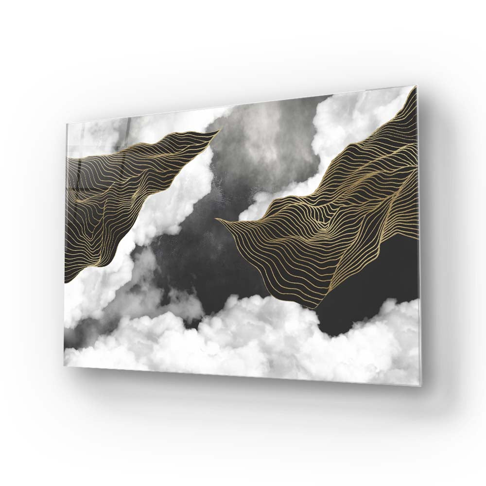 Black and Gold Geometric Clouds Glass Wall Art