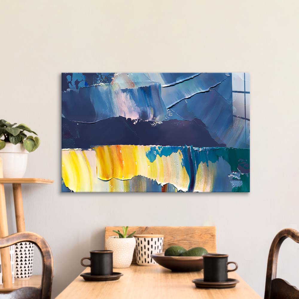 Blue and Yellow Modern Abstract Glass Wall Art