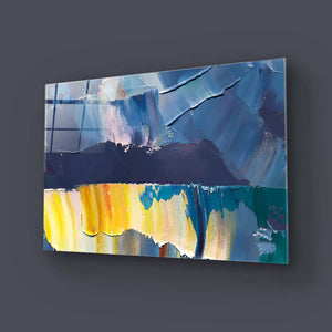 Blue and Yellow Modern Abstract Glass Wall Art
