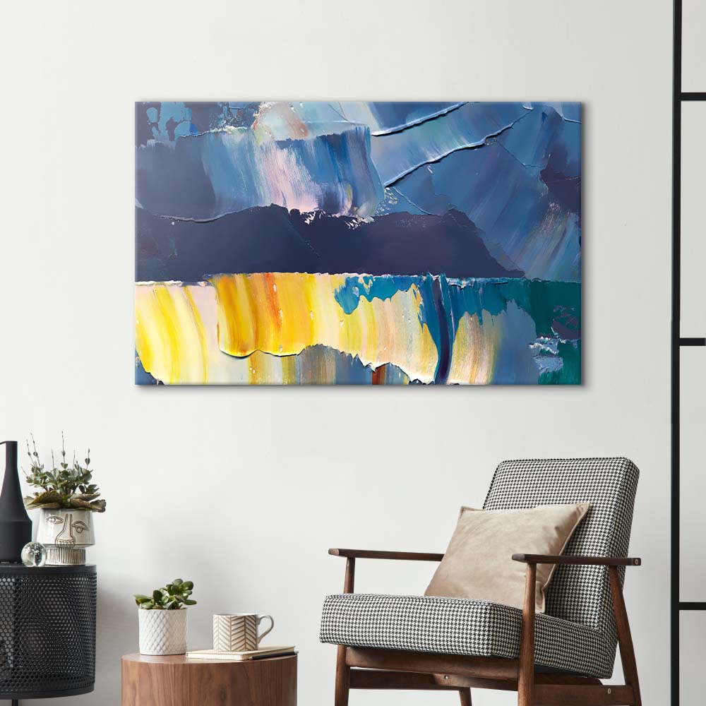 Blue and Yellow Modern Abstract Glass Wall Art